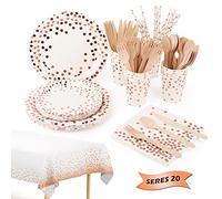 MXTIMWAN 161 Piezas Vajilla Fiesta Cumpleaños, Platos y Vaso Cumpleaños Infantil, Juego de vajilla para Fiestas Platos Vasos Servilletas Cubiertos para Baby Shower Aniversarios (20 Invitados)