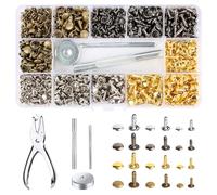 MXTIMWAN 360 Pièces Rivets en Cuir, Tubulaire Rivet avec Outils Fixation et Punch Pince, Goujons Tubulaires en Métal pour Portefeuille, Craft DIY