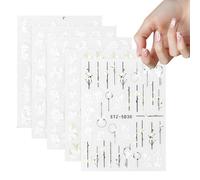 MXTIMWAN 5 Hojas Pegatinas para Uñas Flores, Pegatina Autoadhesivas para Uñas, Flores Blancas Pegatinas deuñas 3D Autoadhesivas para Niñas Mujer DIY Nail Tips Decoracion