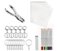 MXTIMWAN 53 Pieces Kit Hojas de Plástico Termocontraíble Incluye Papel de Película Retráctil, Perforadora, Lápiz, Llaveros, Plastico Magico Transparente para Niños, Manualidades Creativas DIY