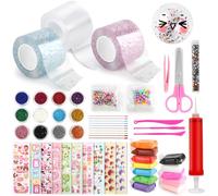 MXTIMWAN 56 Piezas Nano Tape Bubbles Set, Nanotape Juegos de Manualidades con Cinta Nano Tape, Arcilla, Perlas, Lentejuelas, Pegatinas, Cintas Nano Tape Set para Adultos Niños