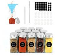 MXTIMWAN Botes para Especias, 12 Piezas Botes Especias Cristal, 120ml Tarros Especias Cuadrados Frascos para Especias Pequeños Spice Jars con con Tamiz, Etiquetas, Embudo, Cepillo Limpieza, Rotulador