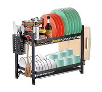 MXTIMWAN Escurridor de Platos, Escurreplatos Acero Inoxidable Cocina, Escurre Platos Armarios, 2 Niveles Escurridor Fregadero de Platos con Soporte para Tabla de Cortar et Bandejas de Goteo, Negro