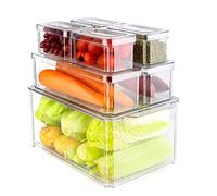 MXTIMWAN Organizador Frigorifico Juego de 7, Organizadores para Despensa Organizador Nevera con Tapa y Asapara, Cocina Nevera Caja Almacenaje Caja Plástico para Cocina, Gabinete Baño Armario Cajón