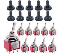 mxuteuk 10 piezas Mini interruptor de palanca DPDT 2 posiciones 6 pines ON-ON AC 125V 5A con tapa impermeable MTS-202
