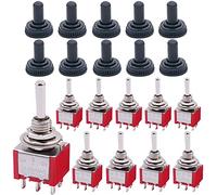 mxuteuk 10 piezas Mini interruptor de palanca DPDT 3 posiciones 6 pines ON/OFF/ON AC 125V 5A con tapa impermeable MTS-203