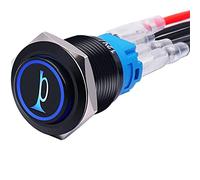 mxuteuk 19 mm Interruptor de botón pulsador momentáneo de bocina elevada Orificio de montaje de 3/4 "Luz LED azul 12V Carcasa de acero inoxidable negro 1NO 1NC SPDT con precableado BKG19LB-BU