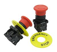 mxuteuk 2 piezas 2NC 22mm rojo hongo interruptor de botón de parada de emergencia AC 660V 10A HB2-ES544