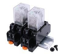 mxuteuk 2 piezas DC 24V bobina 8 pines 10A DPDT indicador LED relé de potencia electromagnético con base de con riel DIN de aluminio ranurado JQX-13FL