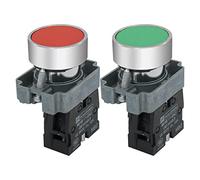 mxuteuk 2 piezas HB2-BA-RG 22 mm Rojo (1 NC) Verde (1 NO) Pulsador momentáneo interruptor 660 V 10 A SPST.