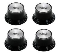 mxuteuk 2piezas Volumen 2piezas Tono Guitarra eléctrica Bajo Perillas de sombrero de copa Velocidad Volumen Tono AMP Perillas de control de pedal de efecto Negro con tapa plateada KNOB-S14