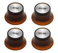 mxuteuk 2piezas Volumen 2piezas Tono Guitarra eléctrica Bajo Perillas de sombrero de copa Velocidad Volumen Tono AMP Perillas de control de pedal de efecto color cobre con tapa plateada KNOB-S15