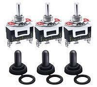mxuteuk 3 piezas Interruptor de palanca momentáneo basculante resistente 20A 125V SPDT 3 posiciones 3 pines (ON)-Off-(ON) interruptor con tapa impermeable de murciélago de metal Ten-123-3mz-B123
