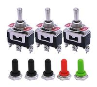 mxuteuk 3 piezas Interruptor de palanca momentáneo pesado 16A 250V 20A 125V SPDT (ON)/OFF/(ON) 3 terminales 3 posiciones + 5 piezas cubierta de perilla de metal impermeable Ten-123-5mz-B123