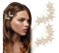 Mxxipp - 2 horquillas de estrella para mujer, con brillantes diamantes de imitaci n, antideslizantes, brillantes, para cabello largo, corto, liso