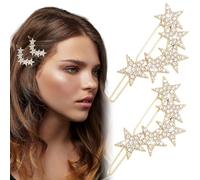 Mxxipp 2 horquillas de estrella para mujer, con diamantes de imitación brillantes, antideslizantes, accesorios para cabello largo, corto, liso, rizado, dorado