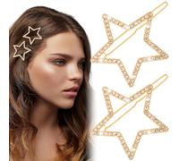 Mxxipp 2 horquillas para el pelo con forma de estrella para mujer, con diamantes de imitación brillantes, accesorios para cabello largo, corto, liso, rizado, dorado