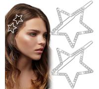 Mxxipp 2 horquillas para el pelo con forma de estrella para mujer, con diamantes de imitación brillantes, accesorios para cabello largo, corto, liso, rizado, color plateado