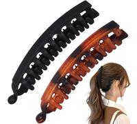 Mxxipp 2 pinzas de plátano francés, antideslizantes, clásicas, grandes, con forma de pez, soporte para el pelo para mujer, rizado, liso, largo, grueso, fino, negro mate y marrón mate