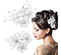 Mxxipp - 2 pinzas para el pelo de novia con perlas y flores blancas, accesorios para el pelo de novia con dise o floral de concha de diamantes de