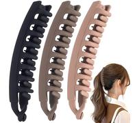 Mxxipp 3 pinzas de pelo de plátano para mujer, antideslizantes, esmeriladas, grandes, pinzas para el cabello, accesorios clásicos para el cabello grueso, fino, liso, rizado, largo, corto, negro, café