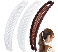 Mxxipp 3 pinzas de plátano francés, antideslizantes, clásicas, grandes, con forma de pez, soporte para el pelo para mujer, rizado, liso, largo, grueso, fino, café, blanco y transparente