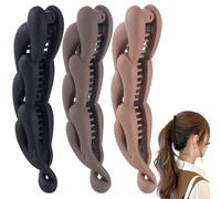 Mxxipp 3 pinzas de plátano francés, antideslizantes, clásicas, grandes, con forma de pez, soporte para el pelo para mujer, rizado, liso, largo, grueso, fino, café oscuro, café y negro