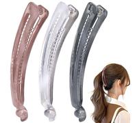 Mxxipp 3 pinzas de plátano francés, antideslizantes, clásicas, grandes, con forma de pez, soporte para el pelo para mujer, rizado, liso, largo, grueso, fino, blanco, gris y rosa