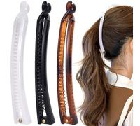 Mxxipp 3 pinzas de plátano francés, antideslizantes, clásicas, grandes, con forma de pez, soporte para el pelo para mujer, rizado, liso, largo, grueso, fino, blanco, negro y concha de tortuga