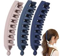 Mxxipp 3 pinzas de plátano francés, antideslizantes, clásicas, grandes, con forma de pez, soporte para el pelo para mujer, rizado, liso, largo, grueso, fino, azul oscuro, azul y piel