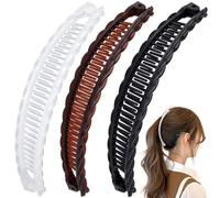 Mxxipp 3 pinzas de plátano francés, antideslizantes, clásicas, grandes, con forma de pez, soporte para el pelo para mujer, rizado, liso, largo, grueso, fino, café, negro y transparente