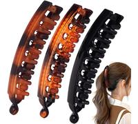 Mxxipp 3 pinzas de plátano francés, antideslizantes, clásicas, grandes, con forma de pez, soporte para el pelo para mujer, rizado, liso, largo, grueso, fino, negro, marrón y marrón mate