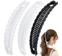 Mxxipp 3 pinzas de plátano francés, antideslizantes, clásicas, grandes, para peinado, soporte para el cabello para mujer, rizado, liso, largo, grueso, fino, negro, blanco y transparente