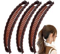 Mxxipp 3 pinzas de plátano francés, antideslizantes, clásicas, grandes, para peinado, soporte para el cabello para mujer, rizado, liso, largo, grueso, fino, color café