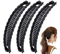 Mxxipp 3 pinzas de plátano francés, antideslizantes, clásicas, grandes, para peinado, soporte para el cabello para mujer, rizado, liso, largo, grueso, fino, color negro