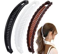 Mxxipp 3 pinzas de plátano francés, antideslizantes, clásicas, grandes, para peinado, soporte para el cabello para mujer, rizado, liso, largo, grueso, fino, blanco, negro y marrón