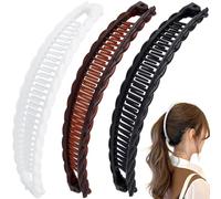 Mxxipp 3 pinzas para el pelo de plátano para mujer, antideslizantes, grandes, pinzas clásicas de doble peine, accesorios para el cabello grueso, fino, lacio, rizado, largo, corto, marrón, negro y