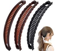 Mxxipp 3 pinzas para el pelo de plátano para mujer, antideslizantes, grandes, pinzas clásicas de doble peine, accesorios para el cabello grueso, fino, lacio, rizado, largo, corto, negro y café