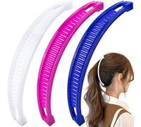 Mxxipp 3 pinzas para el pelo de plátano para mujer, antideslizantes, grandes, pinzas clásicas de doble peine, accesorios para el cabello grueso, fino, lacio, rizado, largo, corto, blanco, azul y rosa