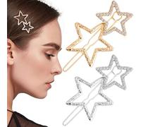 Mxxipp 4 horquillas de estrella para mujer, con diamantes de imitación brillantes, accesorios para el pelo hueco, antideslizante, para cabello largo, corto, liso, rizado, dorado y plateado