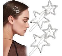Mxxipp 4 horquillas para el pelo con forma de estrella para mujer, con diamantes de imitación brillantes, accesorios para cabello largo, corto, liso, rizado, color plateado