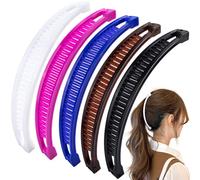 Mxxipp 5 pinzas para el pelo de plátano para mujer, antideslizantes, grandes, pinzas clásicas de doble peine, accesorios para el cabello grueso, fino, lacio, rizado, largo, corto, negro, café, blanco,