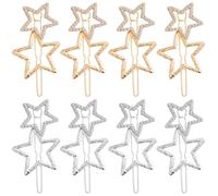 Mxxipp 8 horquillas de estrella para mujer, con diamantes de imitación brillantes, antideslizantes, con doble estrella, accesorios para cabello largo, corto, liso, rizado, plateado y dorado