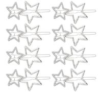 Mxxipp 8 horquillas de estrella para mujer, con diamantes de imitación brillantes, antideslizantes, con doble estrella, accesorios para cabello largo, corto, liso, rizado, color plateado