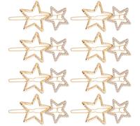 Mxxipp 8 horquillas de estrella para mujer, con diamantes de imitación brillantes, antideslizantes, con doble estrella, accesorios para cabello largo, corto, liso, rizado, dorado, 8 unidades