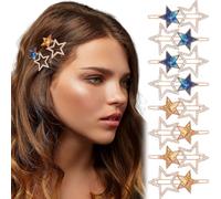 Mxxipp 8 horquillas de estrella para mujer, con diamantes de imitación brillantes, antideslizantes, doble estrella, hueco, accesorios para cabello largo, corto, liso, rizado, azul y amarillo