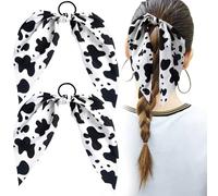 Mxxipp Diadema para el pelo con estampado de vaca, lazo de orejas de conejo, moño, coletero, coletero para mujeres y niñas