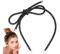 Mxxipp Diademas con lazo de diamantes de imitación para mujer, con lazo brillante, antideslizante, accesorios para el cabello para cabello grueso, fino, largo, rizado, liso, color negro