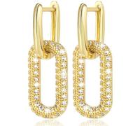 Mxxipp Pendientes de oro para mujer, chapados en oro de 14 quilates para mujer, aretes colgantes de eslabones cuadrados con clip, joyería de oro estética minimalista para mujeres, adolescentes y niñas