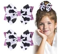 Mxxipp Pinzas para el pelo con estampado de vaca, 2 pinzas para el pelo con lazo de grogrén rosa, bonitos clips de impresión de vaca, accesorios para el cabello para niños y niñas, decoración de